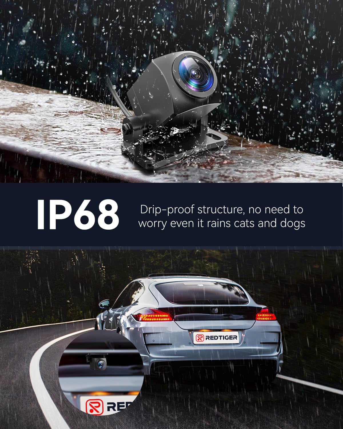 REDTIGER 1080P Waterproof Rear Camera for Dash Cam Series