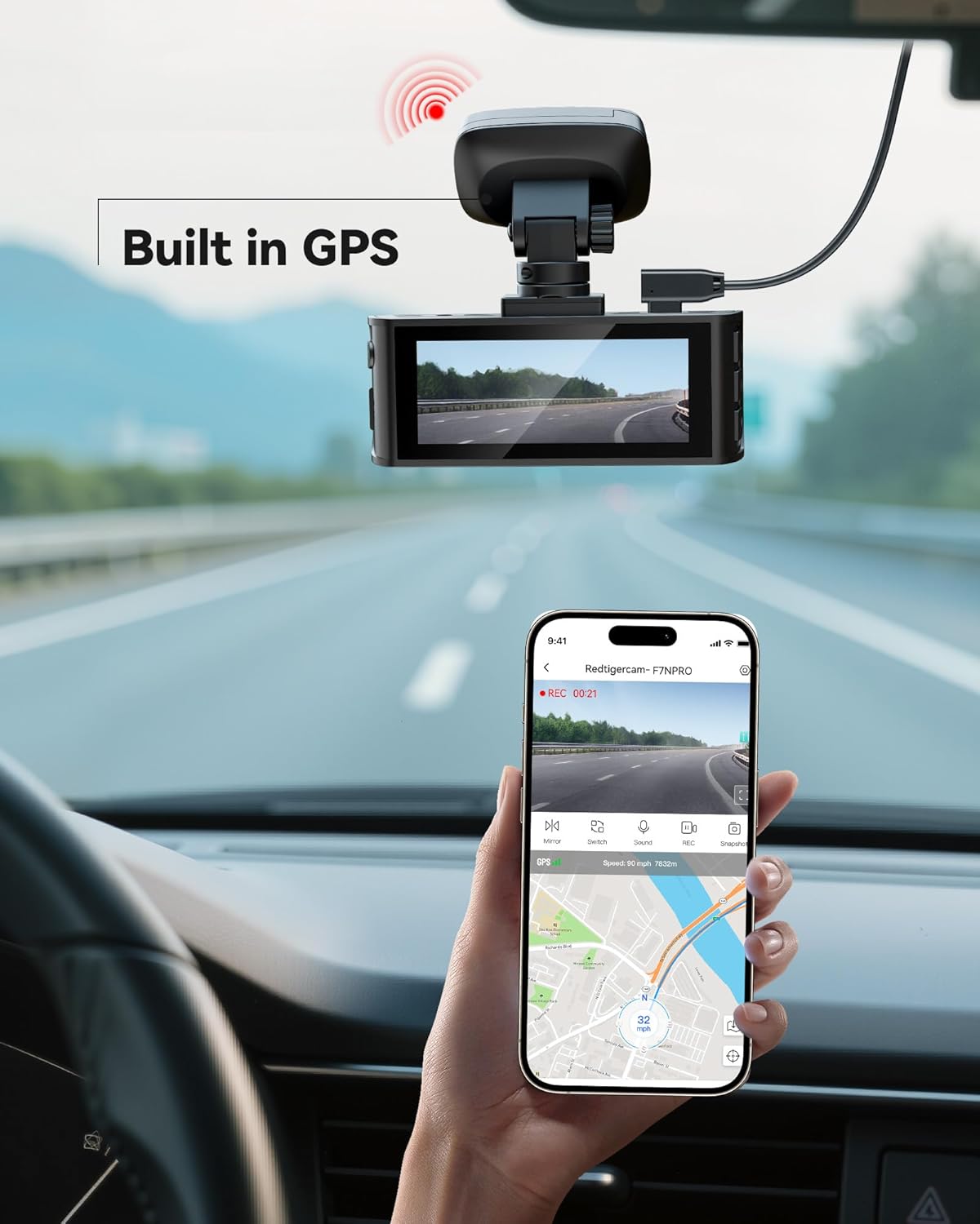 REDTIGER 180° Rotatable Mount for F7N/F17 Dash Cam