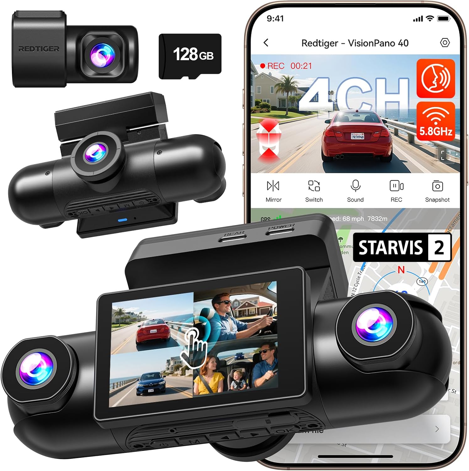 REDTIGER 4-Channel 360° Dash Cam with Dual STARVIS 2 2.5K
