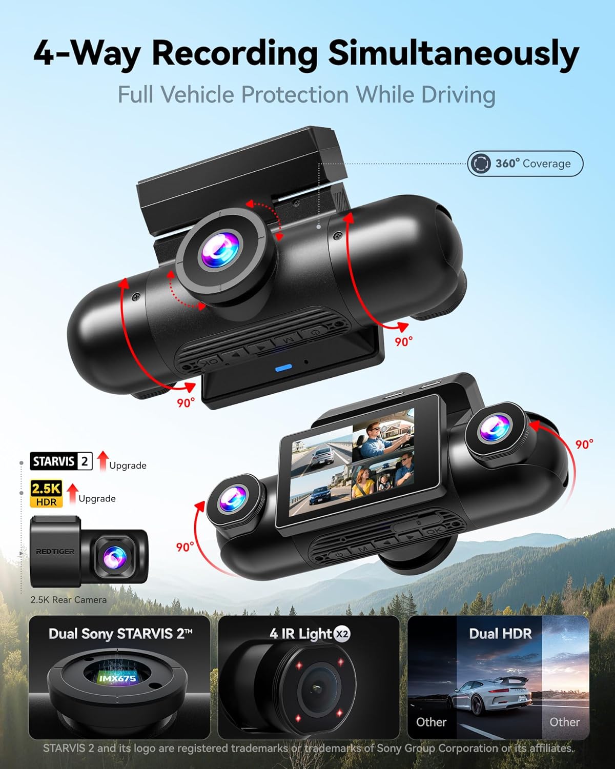 REDTIGER 4-Channel 360° Dash Cam with Dual STARVIS 2 2.5K
