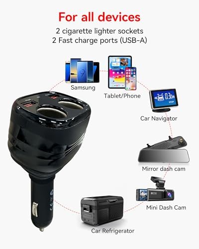 REDTIGER 4-in-1 Car Charger Adapter with Dual USB Ports