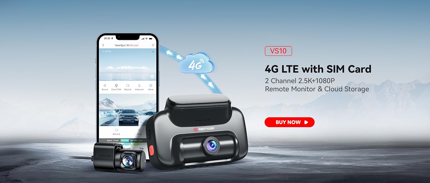 REDTIGER 4G LTE Dash Cam Front+Rear with Remote Live View