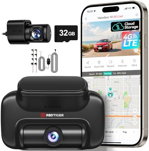 REDTIGER 4G LTE Dash Cam Front+Rear with Remote Live View