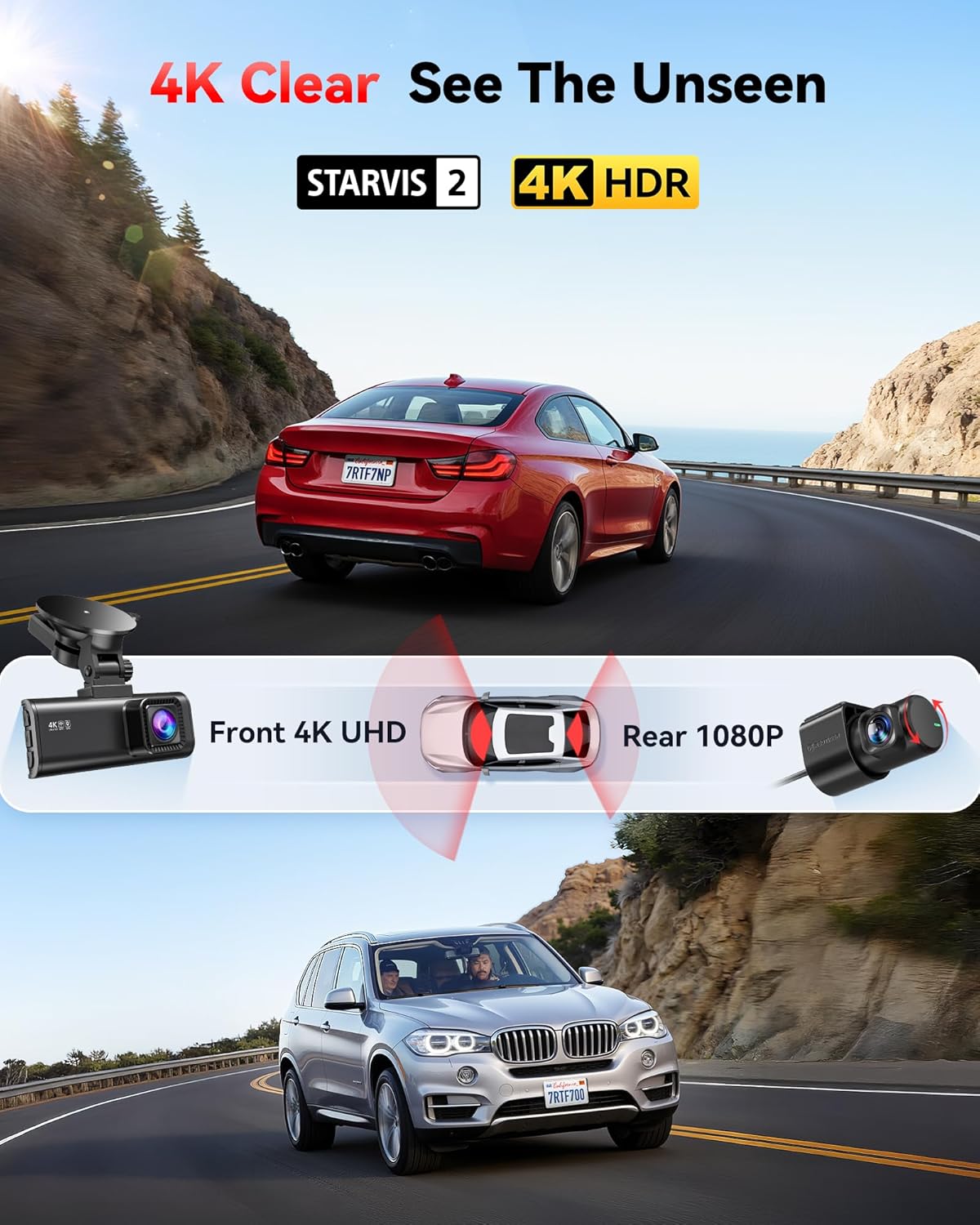 REDTIGER 4K Dash Cam Front+Rear with STARVIS 2 & GPS
