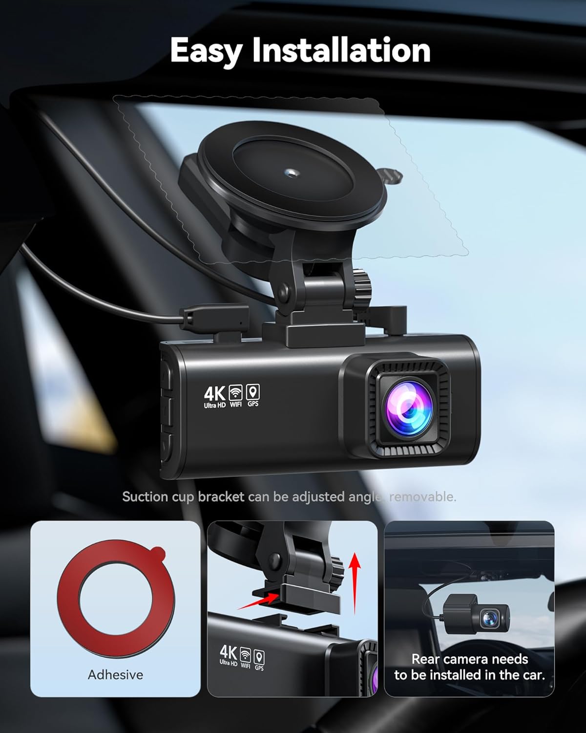 REDTIGER 4K Dash Cam Front+Rear with STARVIS 2 & GPS