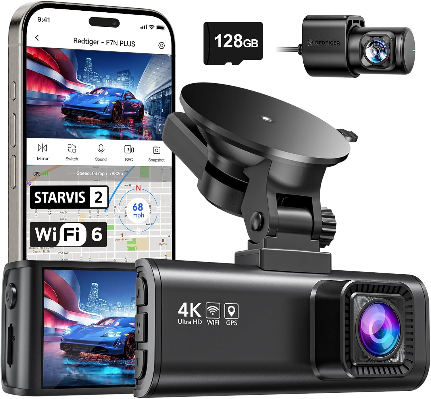 REDTIGER 4K Dash Cam Front+Rear with STARVIS 2 & GPS
