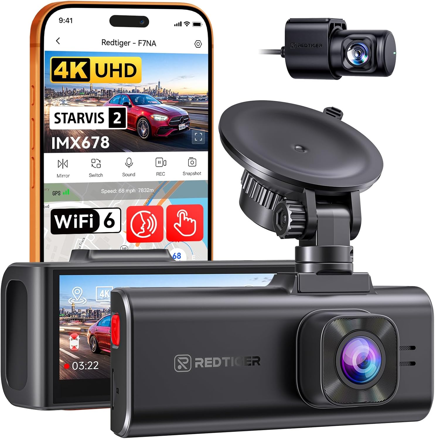 REDTIGER 4K Dash Cam Front & Rear with STARVIS 2 IMX678