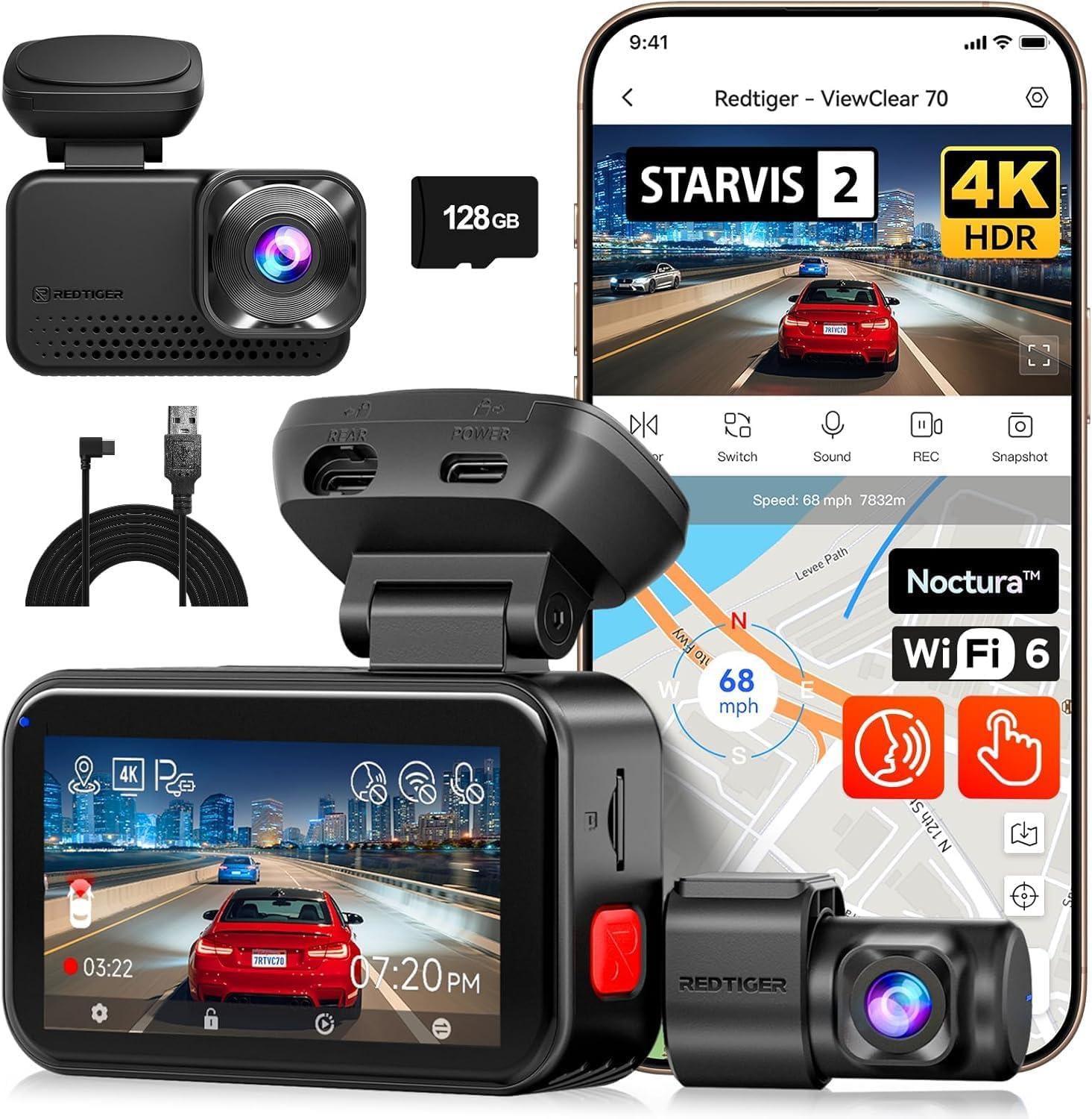 REDTIGER 4K Dash Cam Front & Rear with STARVIS 2 Night