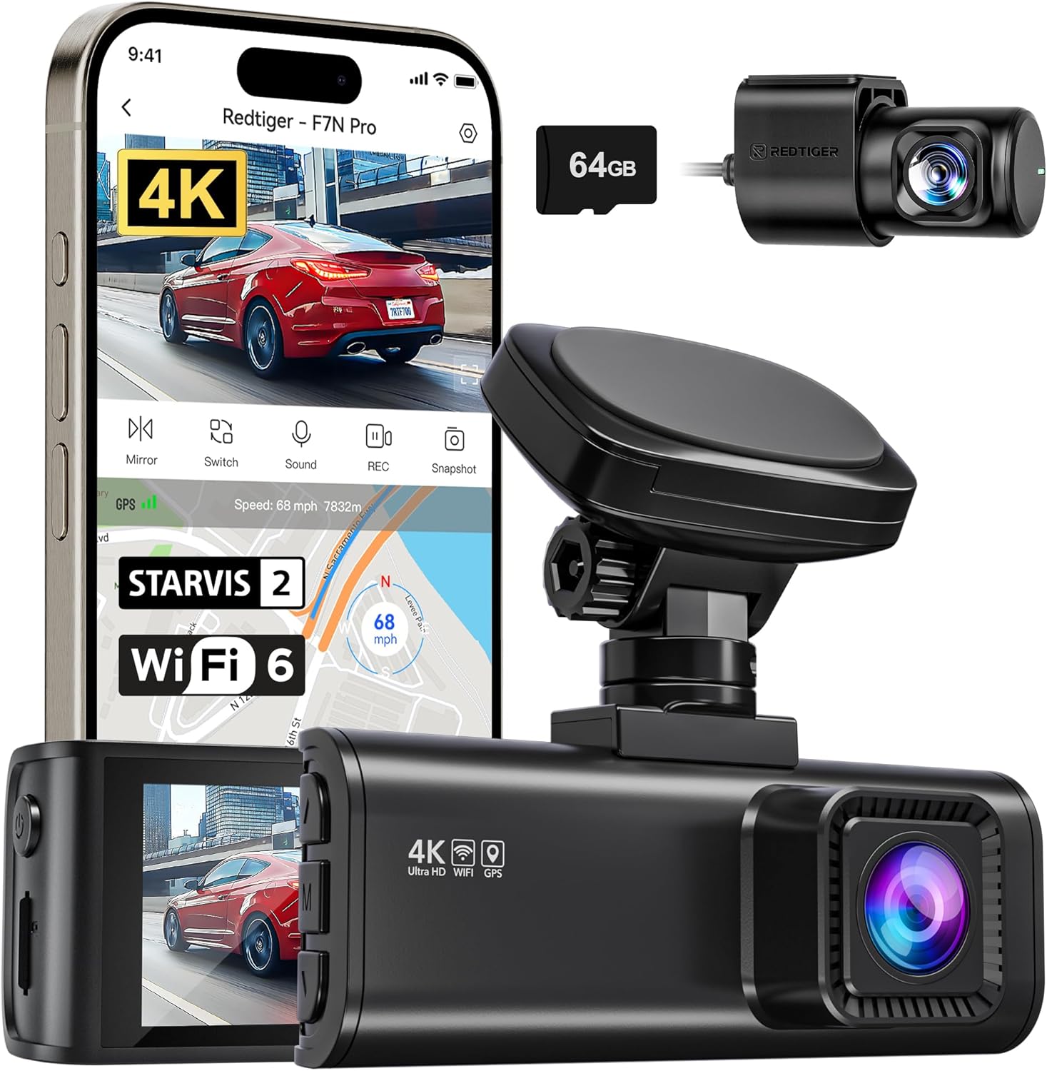 REDTIGER 4K Dash Cam Front+Rear with STARVIS 2 Sensor & WiFi