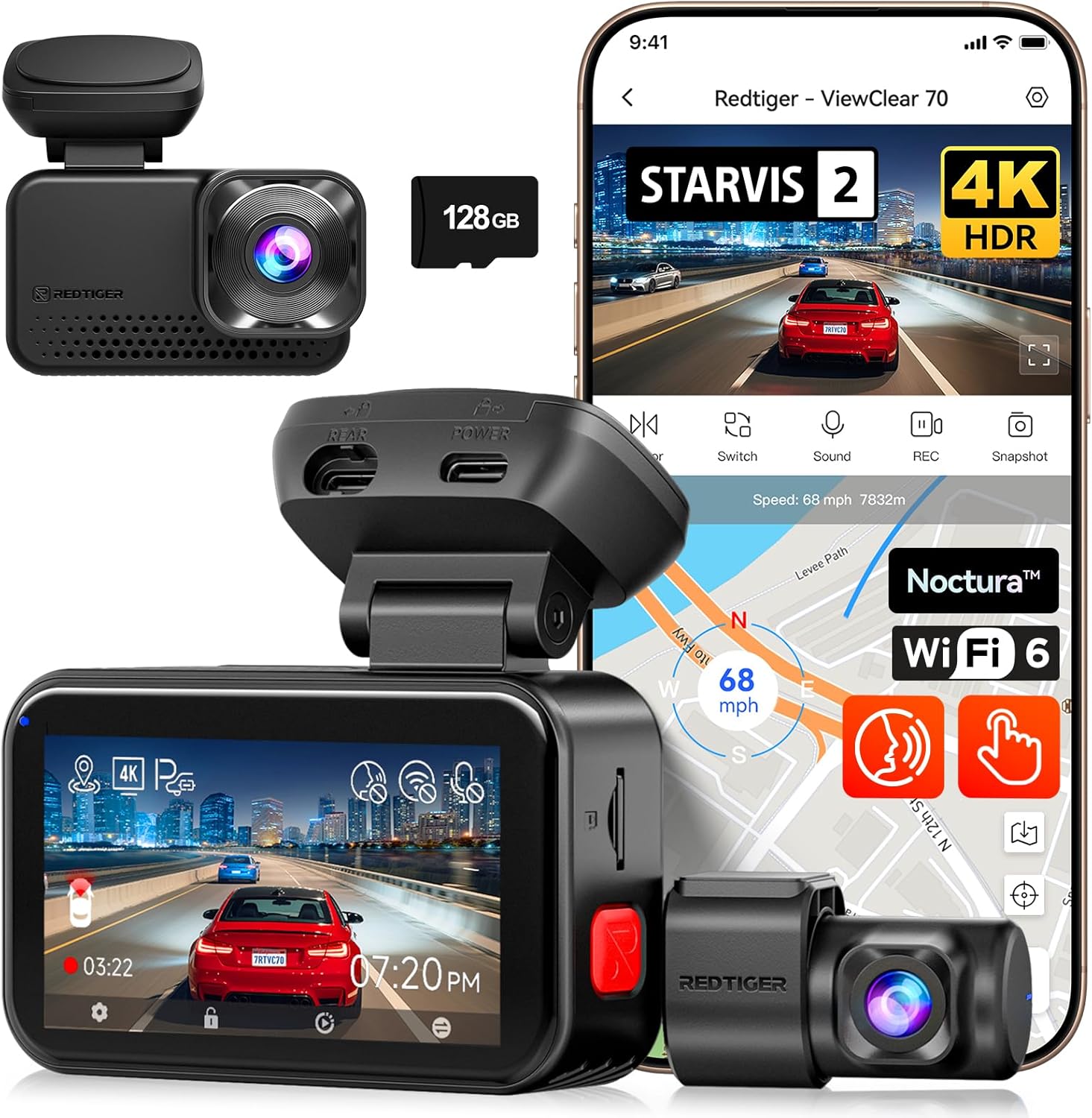 REDTIGER 4K Dash Cam Front & Rear with STARVIS 2 WiFi 6
