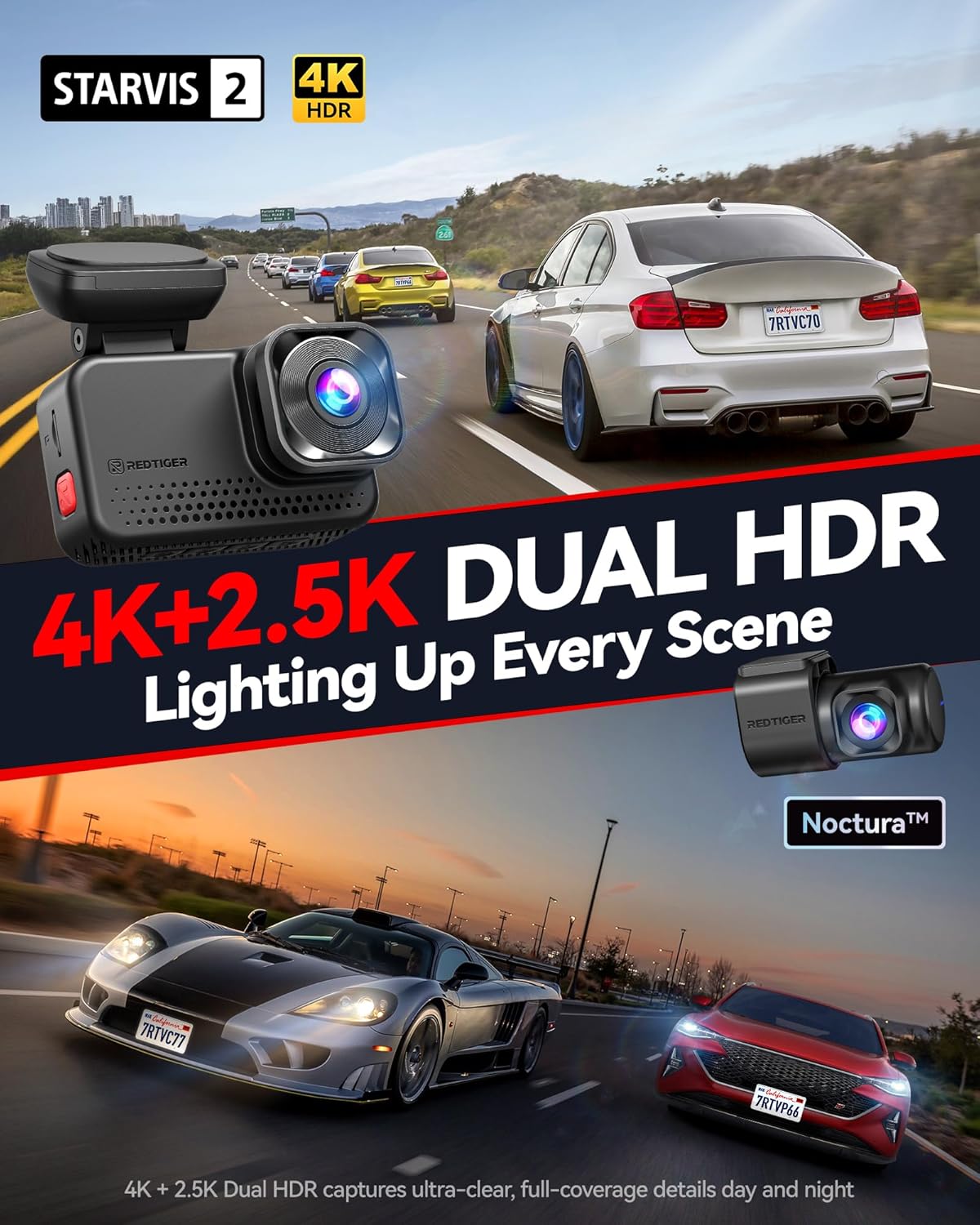 REDTIGER 4K Dash Cam Front & Rear with STARVIS 2 WiFi 6