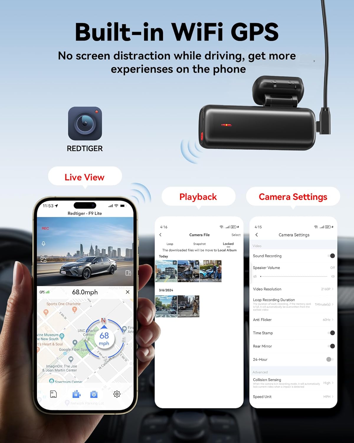 REDTIGER 4K Dash Cam with ADAS, WiFi, GPS & Night Vision