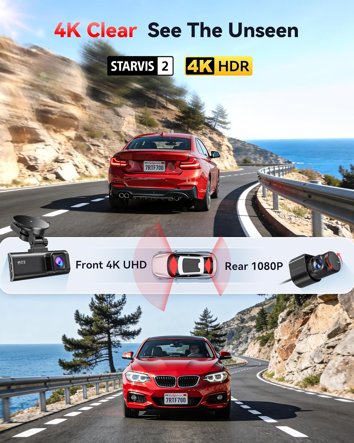 REDTIGER 4K Front & 1080P Rear Dash Cam with STARVIS 2