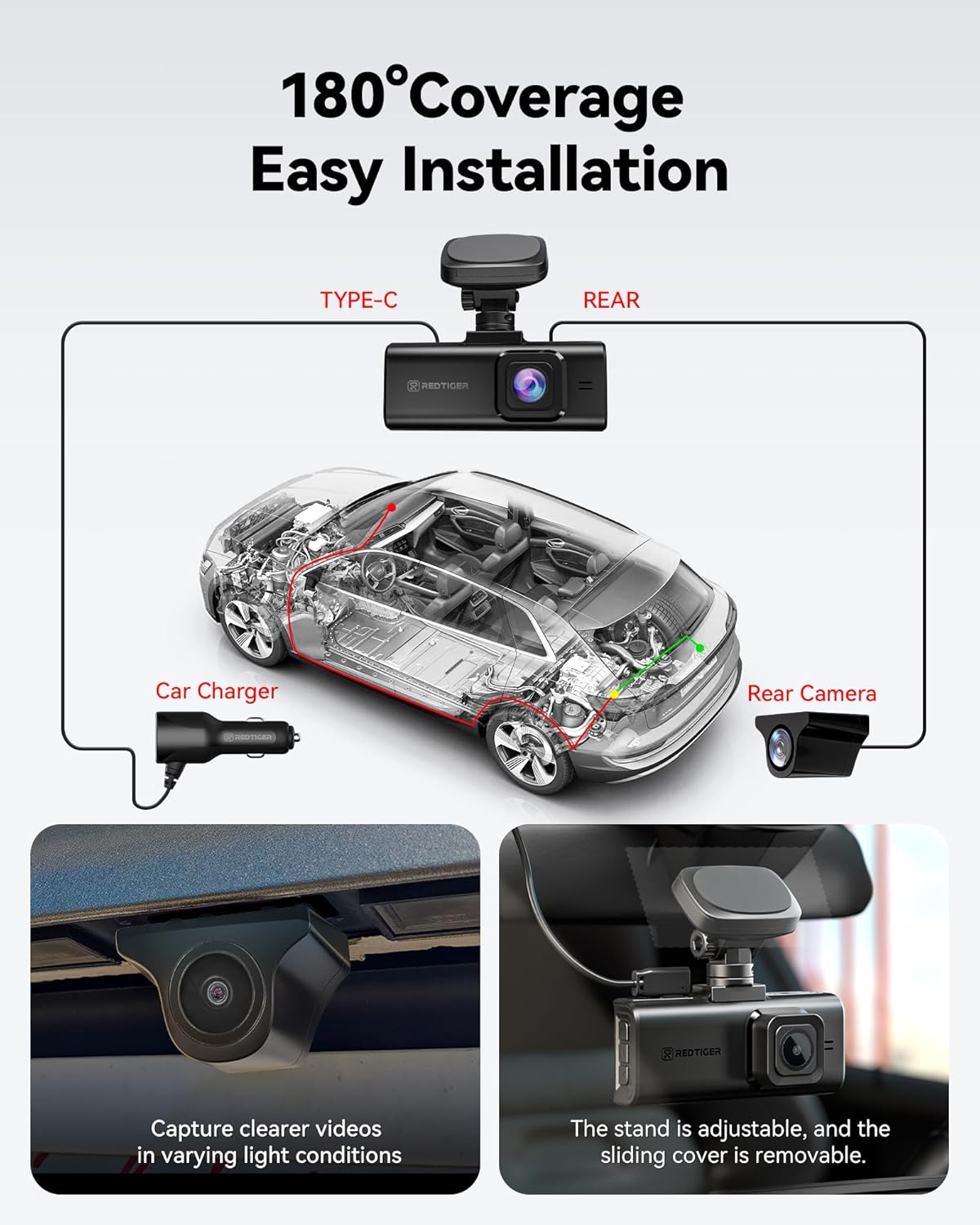 REDTIGER 4K HDR Dash Cam Front/Rear with STARVIS 2 Sensor