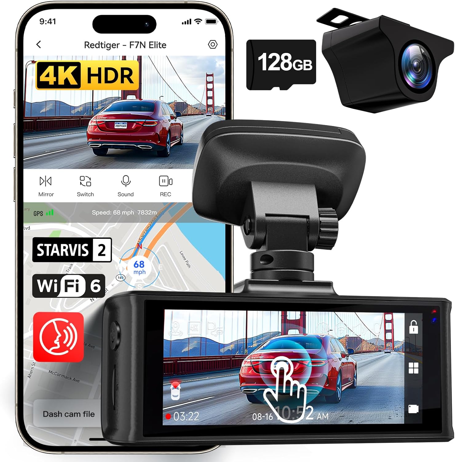 REDTIGER 4K HDR Dash Cam Front/Rear with STARVIS 2 Sensor