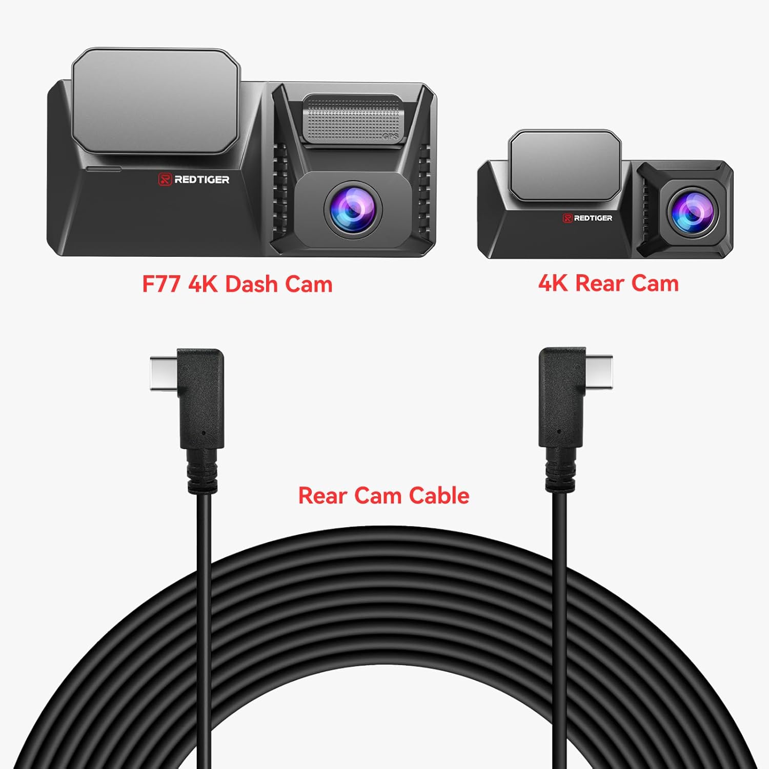 REDTIGER 4K Rear Camera & Dual-USB C Cable for F77 Dash Cam