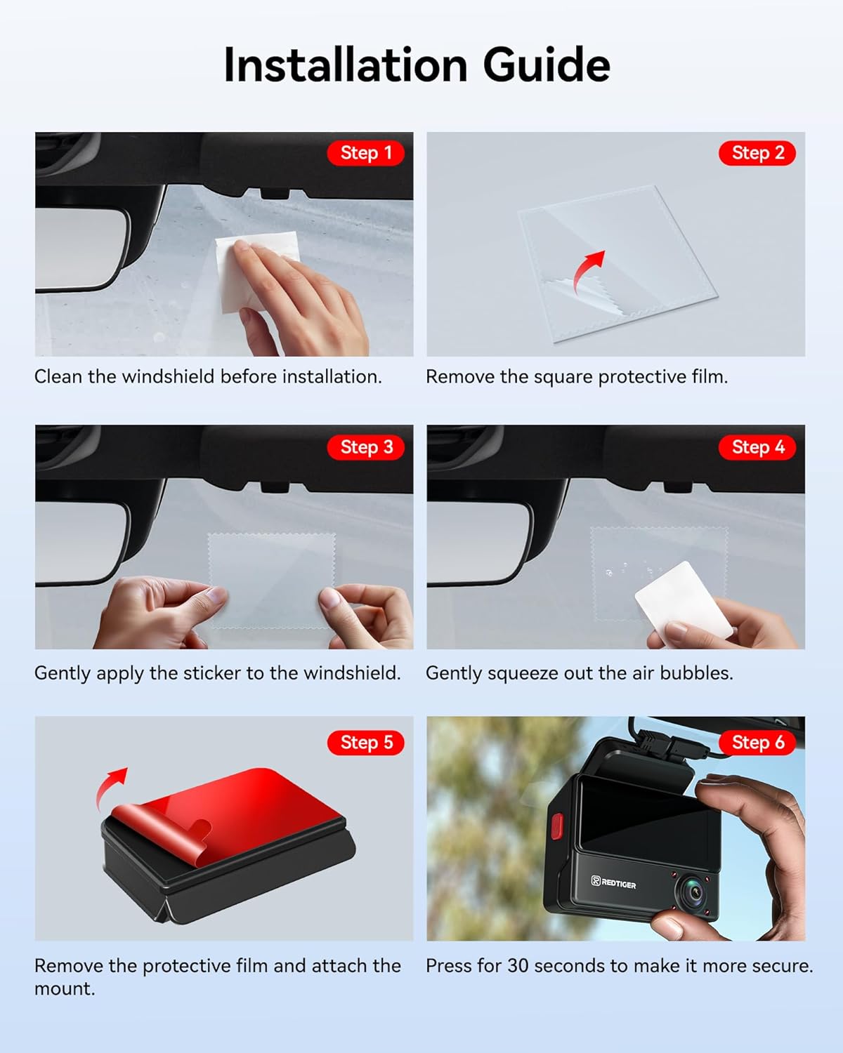 REDTIGER Adhesive & Electrostatic Stickers for VP20 Dash Cam