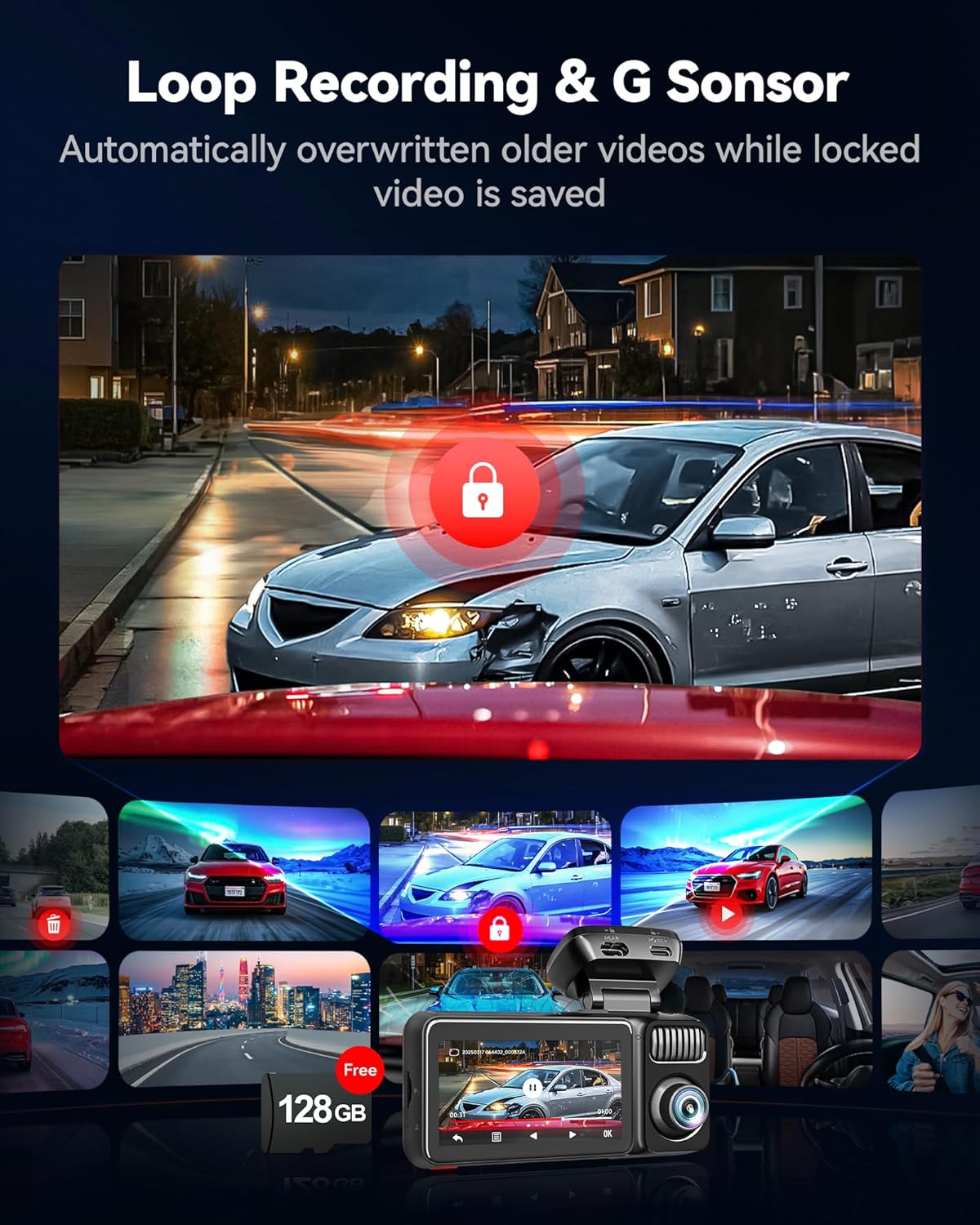 REDTIGER F17 Elite 4K Dash Cam 3-Channel Front Rear Inside