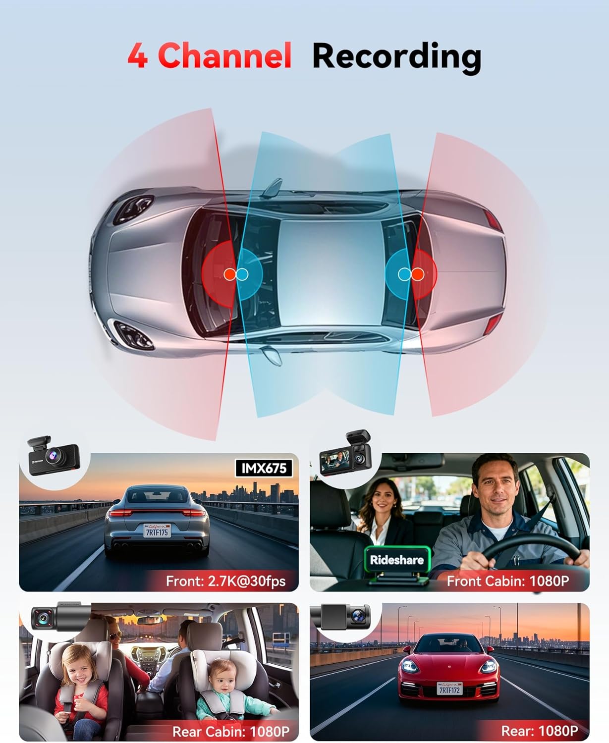 REDTIGER F17 Plus 4-Channel Dash Cam 2.7K with 3 1080P Cams