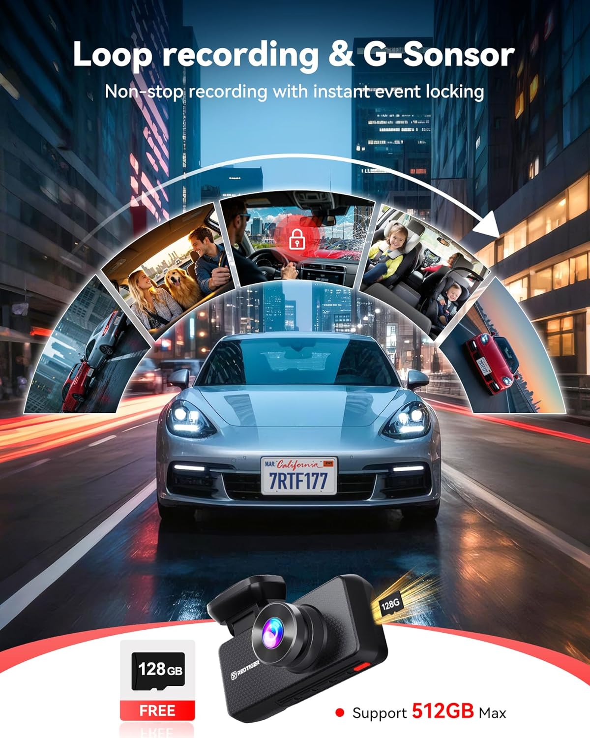 REDTIGER F17 Plus 4-Channel Dash Cam 2.7K with 3 1080P Cams