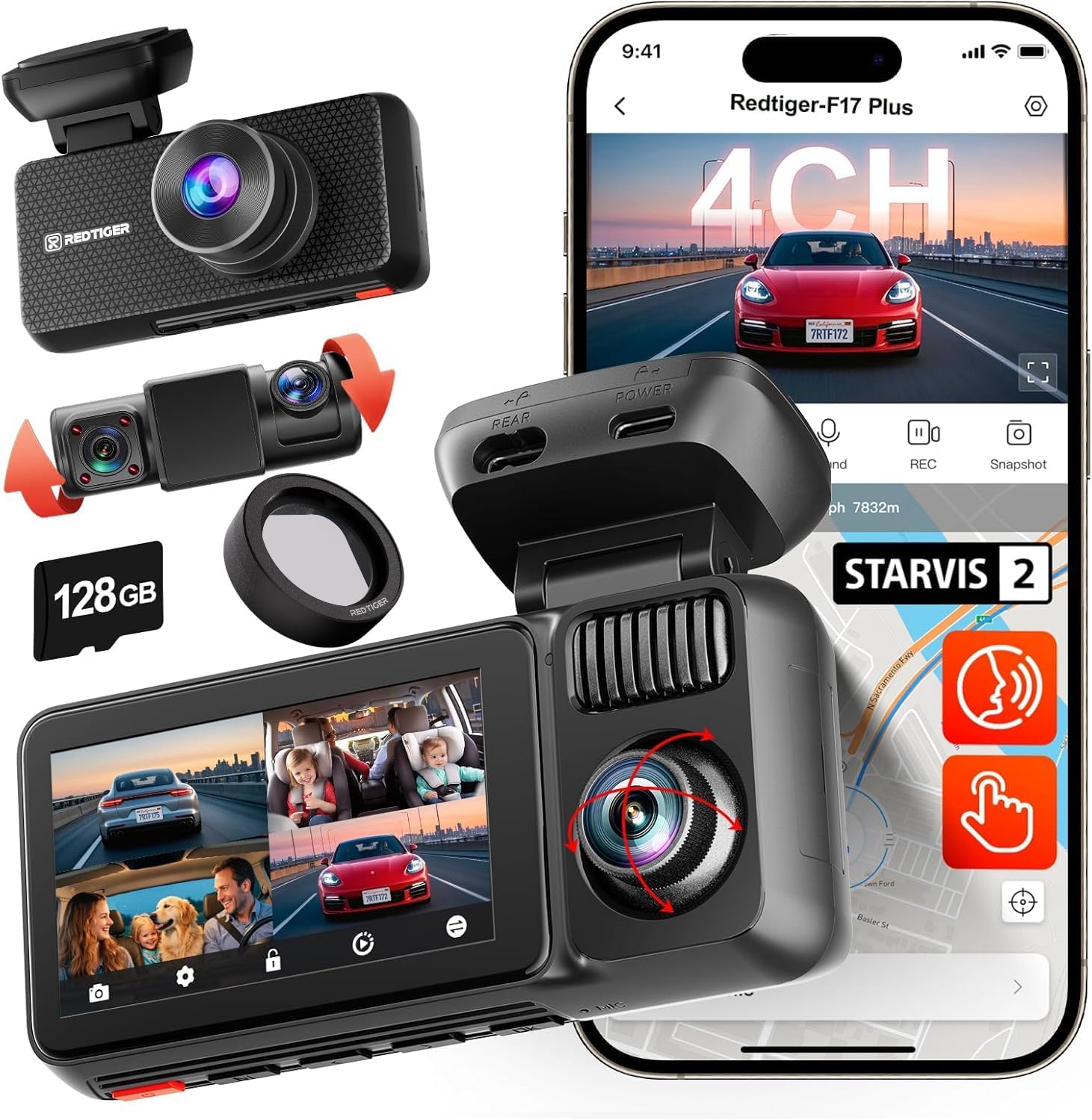 REDTIGER F17 Plus 4-Channel Dash Cam 2.7K with Night Vision