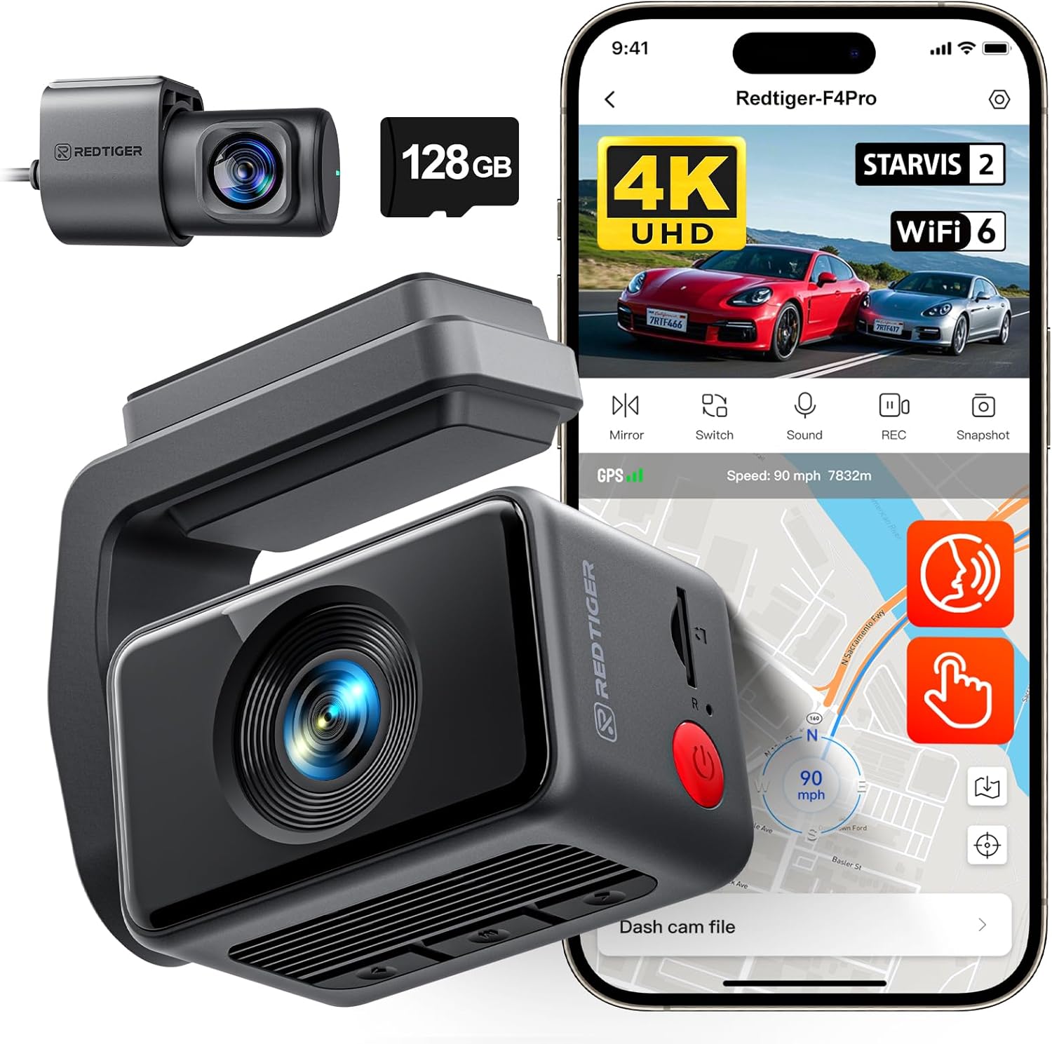 REDTIGER F4 Pro 4K Mini Dash Cam Front & Rear with STARVIS 2