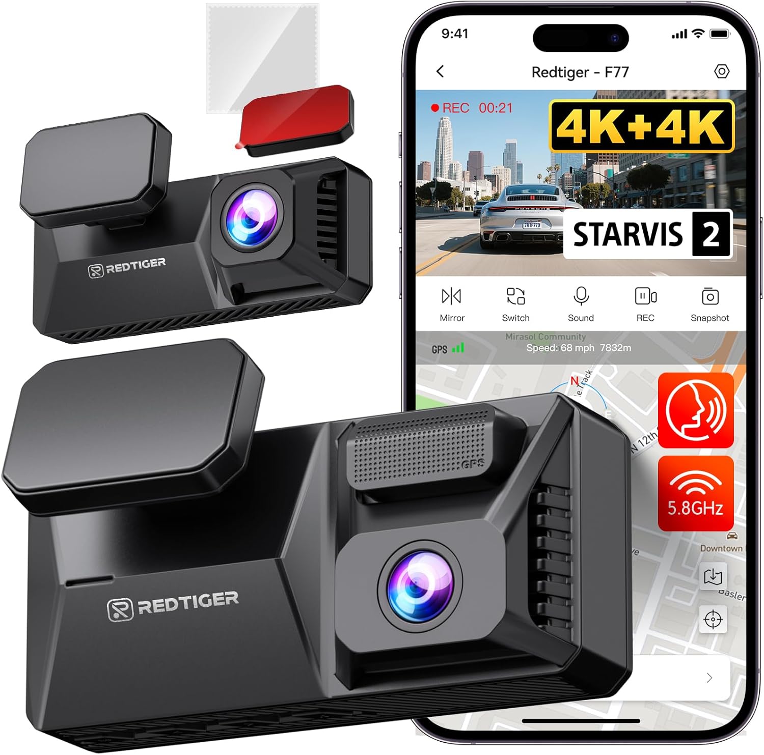 REDTIGER F77 4K Dual Dash Cam with 128GB eMMC & GPS