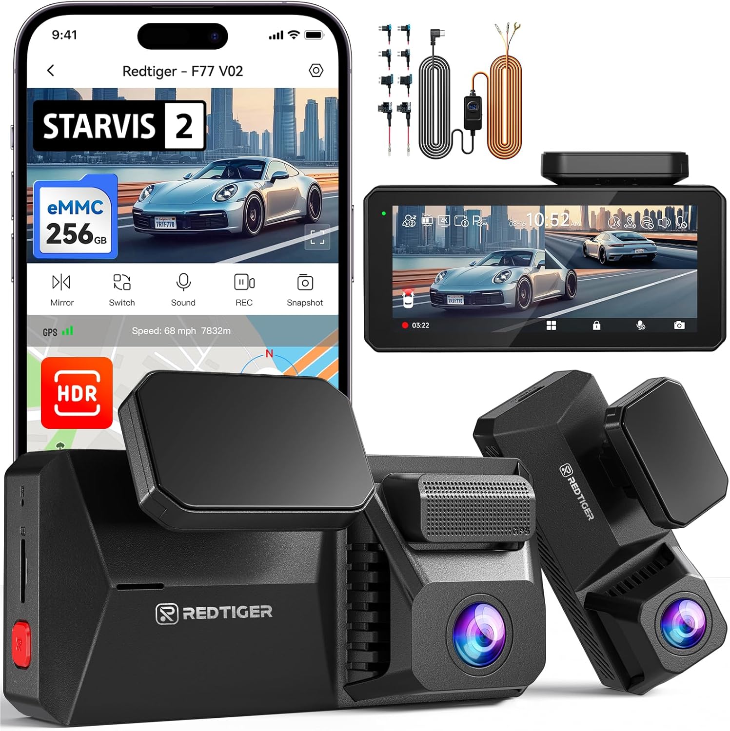 REDTIGER F77 Dash Cam 4K Front and Rear with Touch Screen