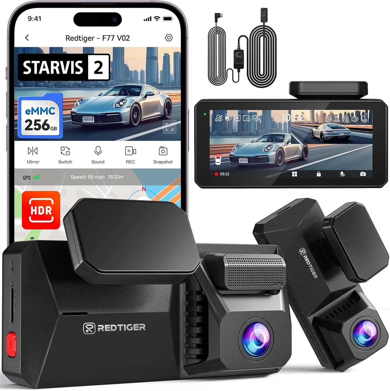 REDTIGER F77 Dash Cam 4K Front & Rear with HDR Night Vision