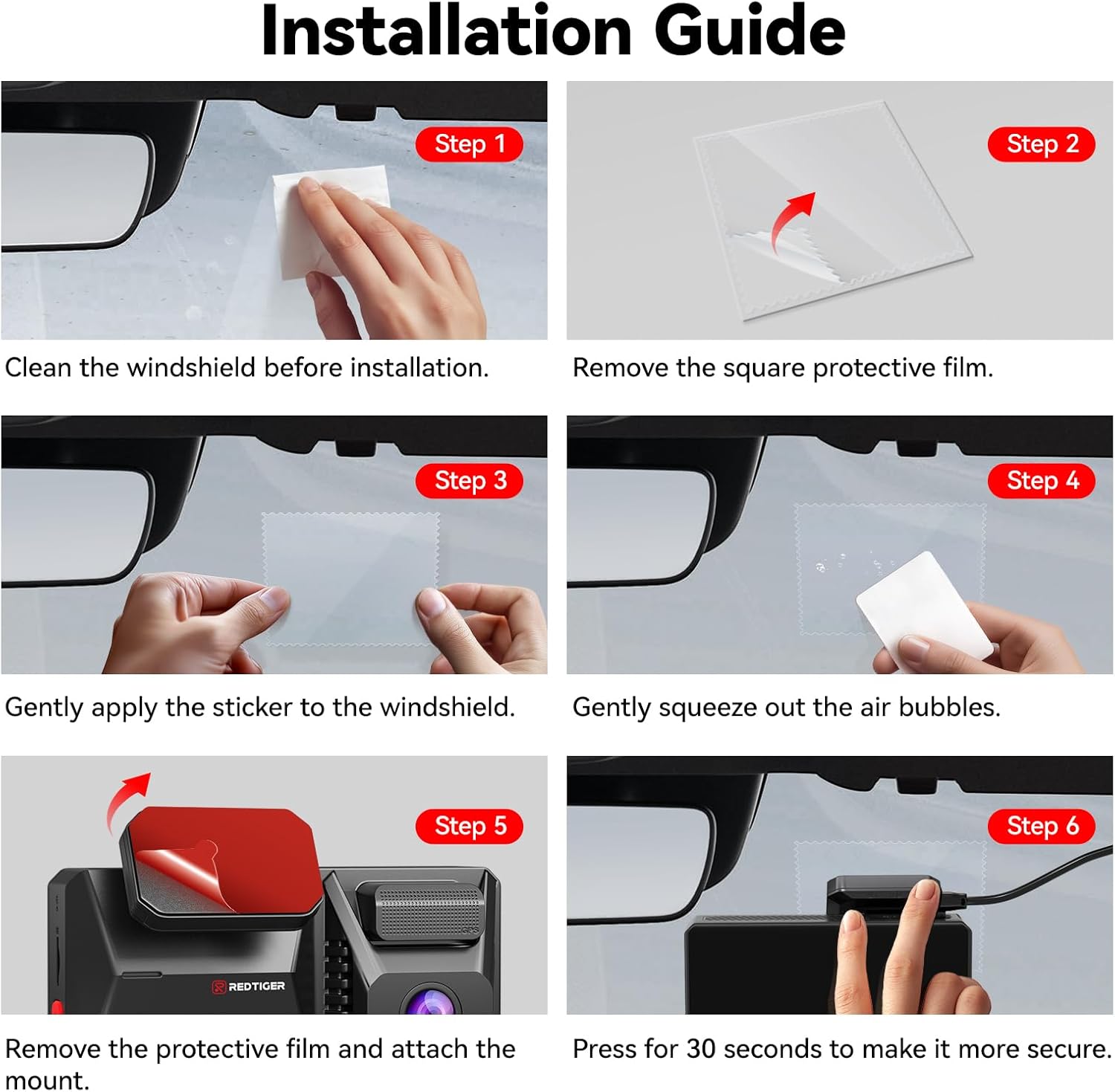 REDTIGER F77 Dash Cam Mount with Adhesive & Electrostatic