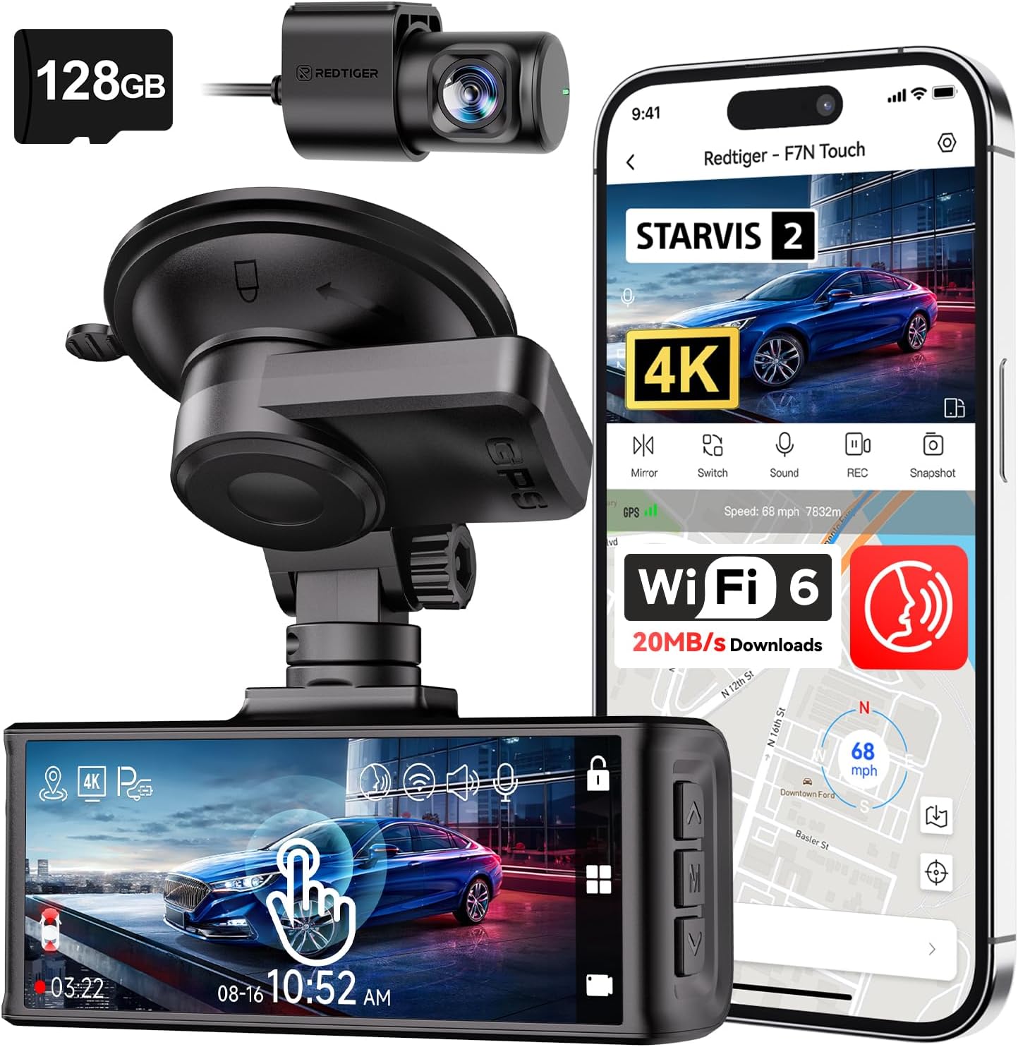 REDTIGER F7N 4K Dash Cam Front & Rear with GPS & WiFi