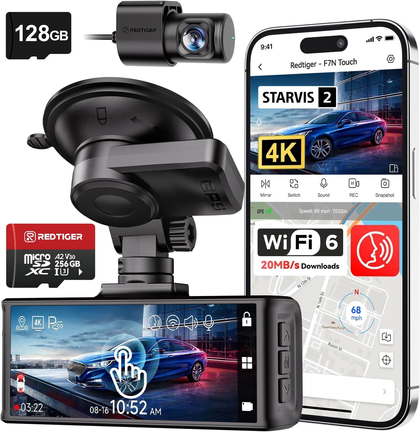 REDTIGER F7N 4K Dash Cam Front & Rear with Touch Screen