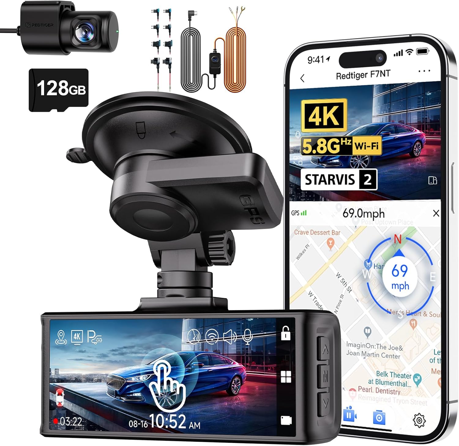 REDTIGER F7N 4K Dash Cam Front & Rear with Touch Screen