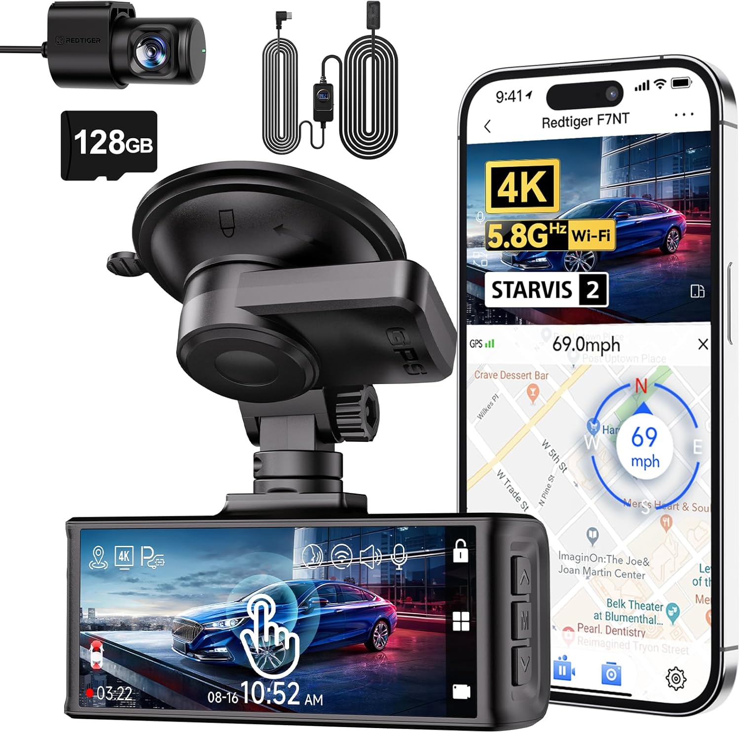 REDTIGER F7N 4K Dash Cam Front & Rear with Touch Screen