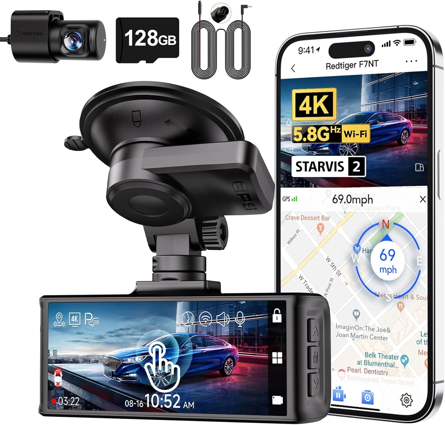 REDTIGER F7N 4K Dash Cam Front & Rear with Touch Screen