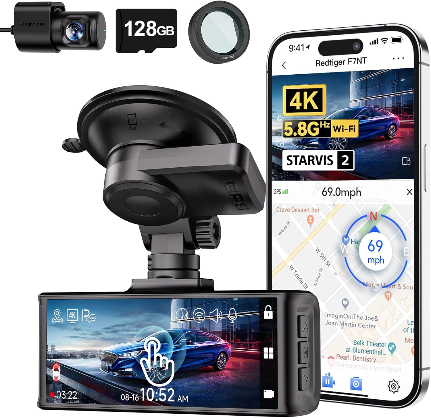 REDTIGER F7N 4K Dash Cam Front & Rear with Touch Screen