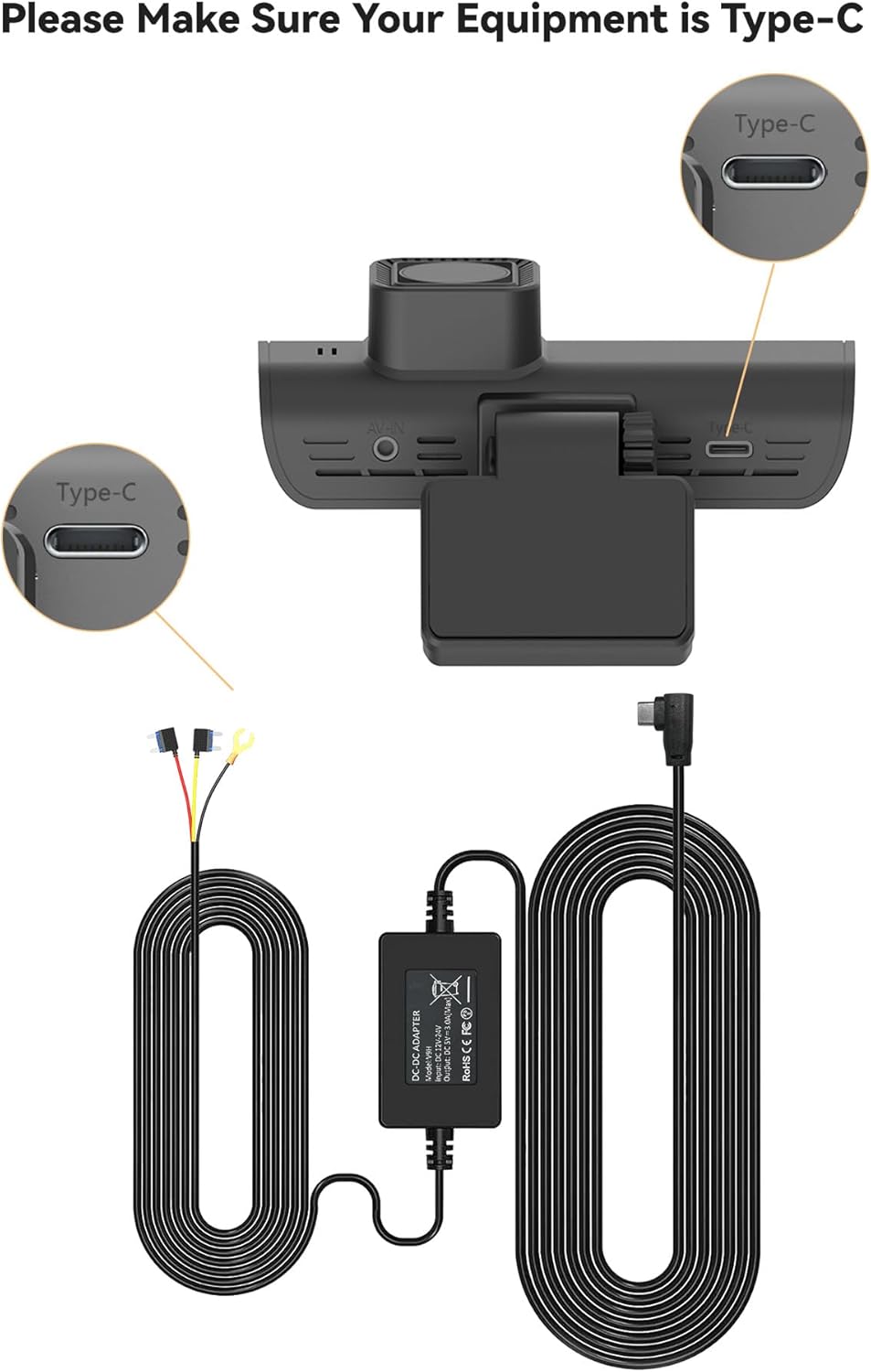 REDTIGER F7N Dash Cam Hardwire Kit USB-C 12V-24V 5V/2.5A