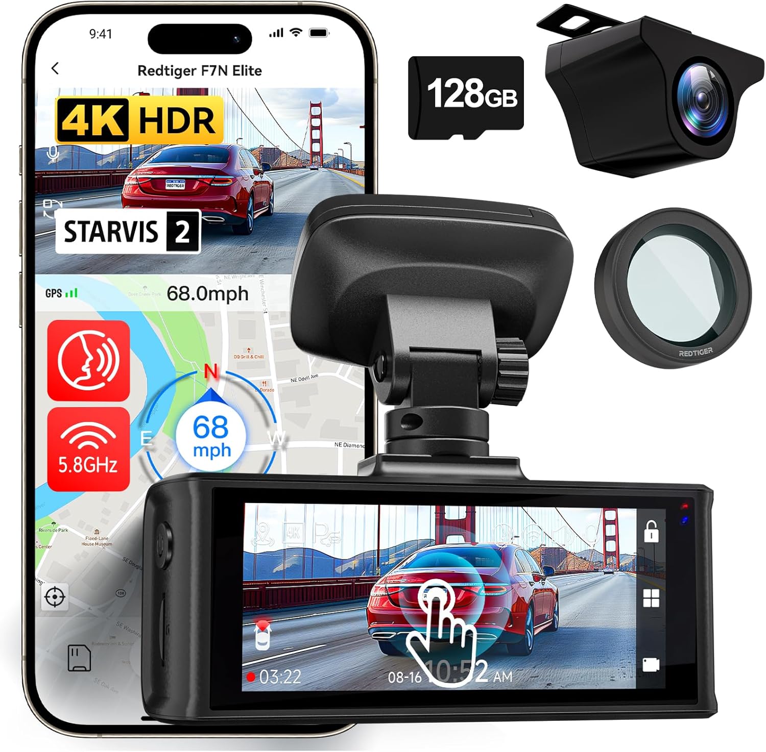 REDTIGER F7N Elite 4K HDR Dash Cam Front & Rear with GPS