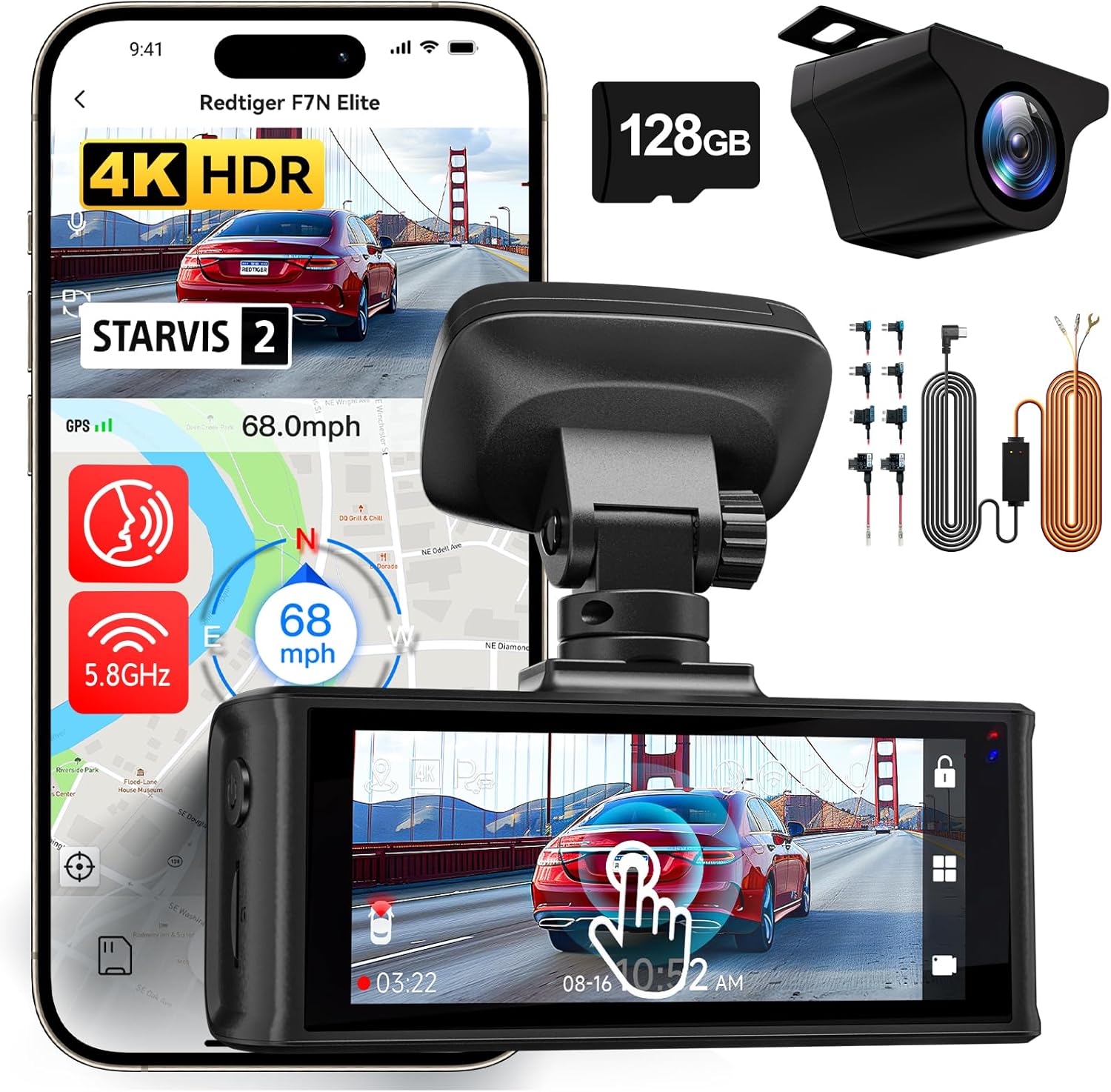 REDTIGER F7N Elite 4K HDR Dash Cam Front & Rear with WiFi