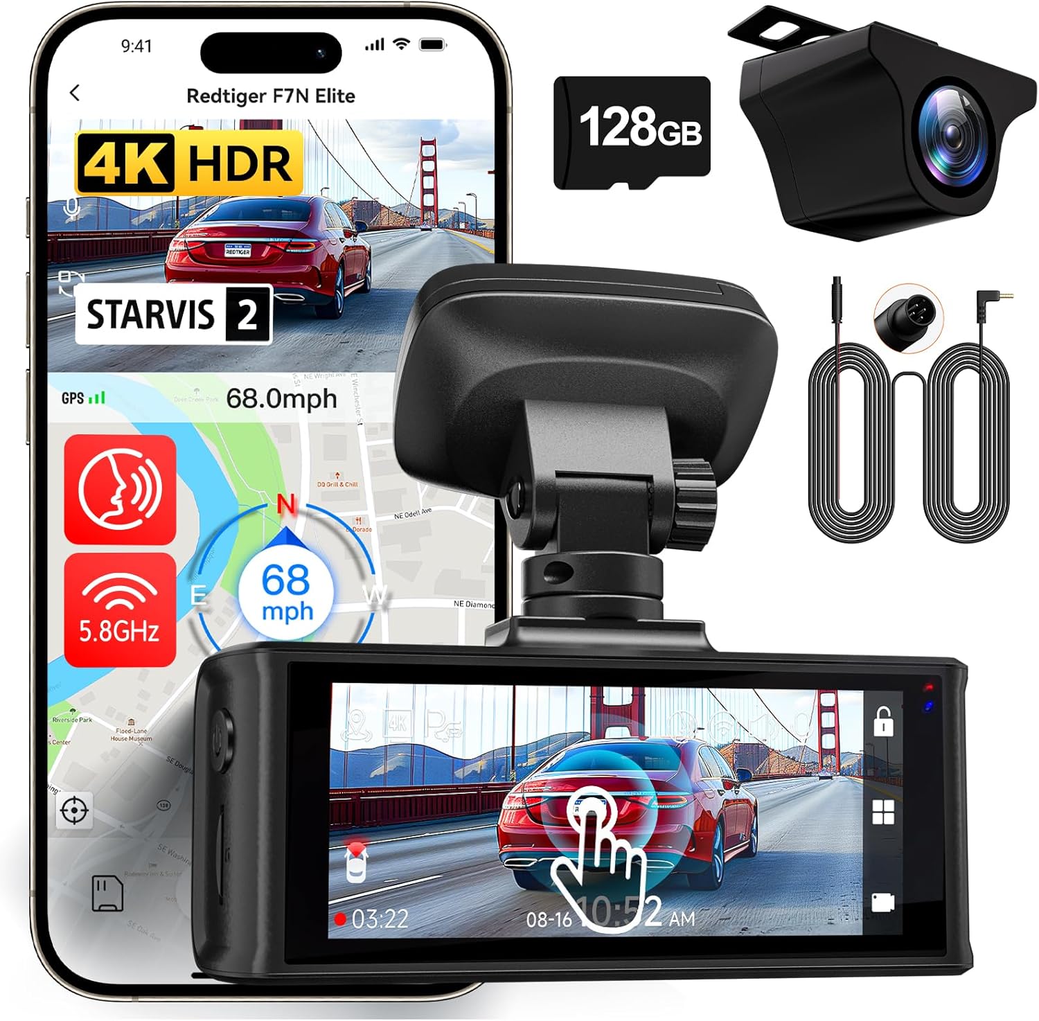 REDTIGER F7N Elite Dash Cam Front & Rear 4K HDR STARVIS 2