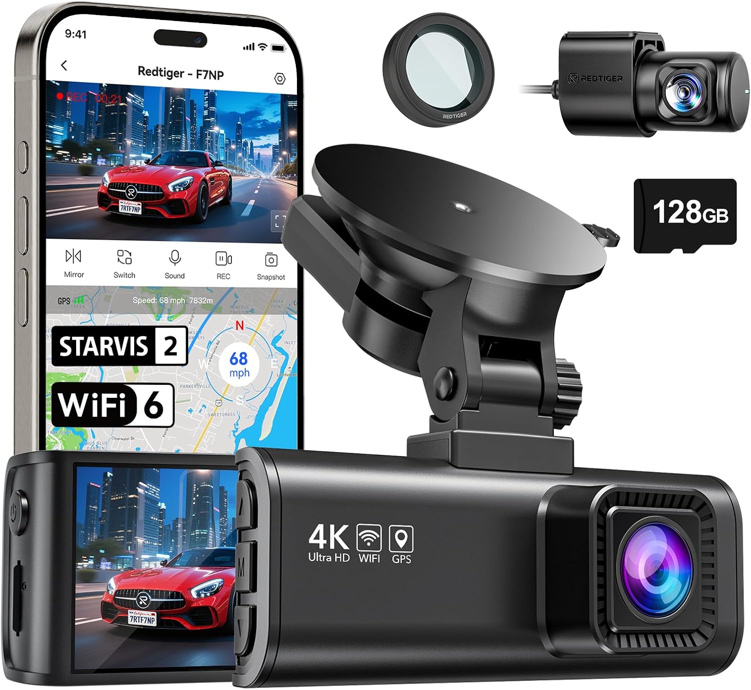 REDTIGER F7N Plus 4K Dual Dash Cam with Polarizing Lens