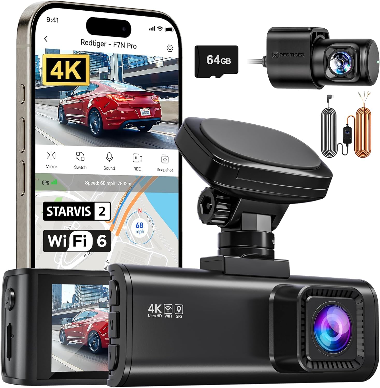 REDTIGER F7N PRO 4K Dash Cam Front and Rear with WiFi GPS