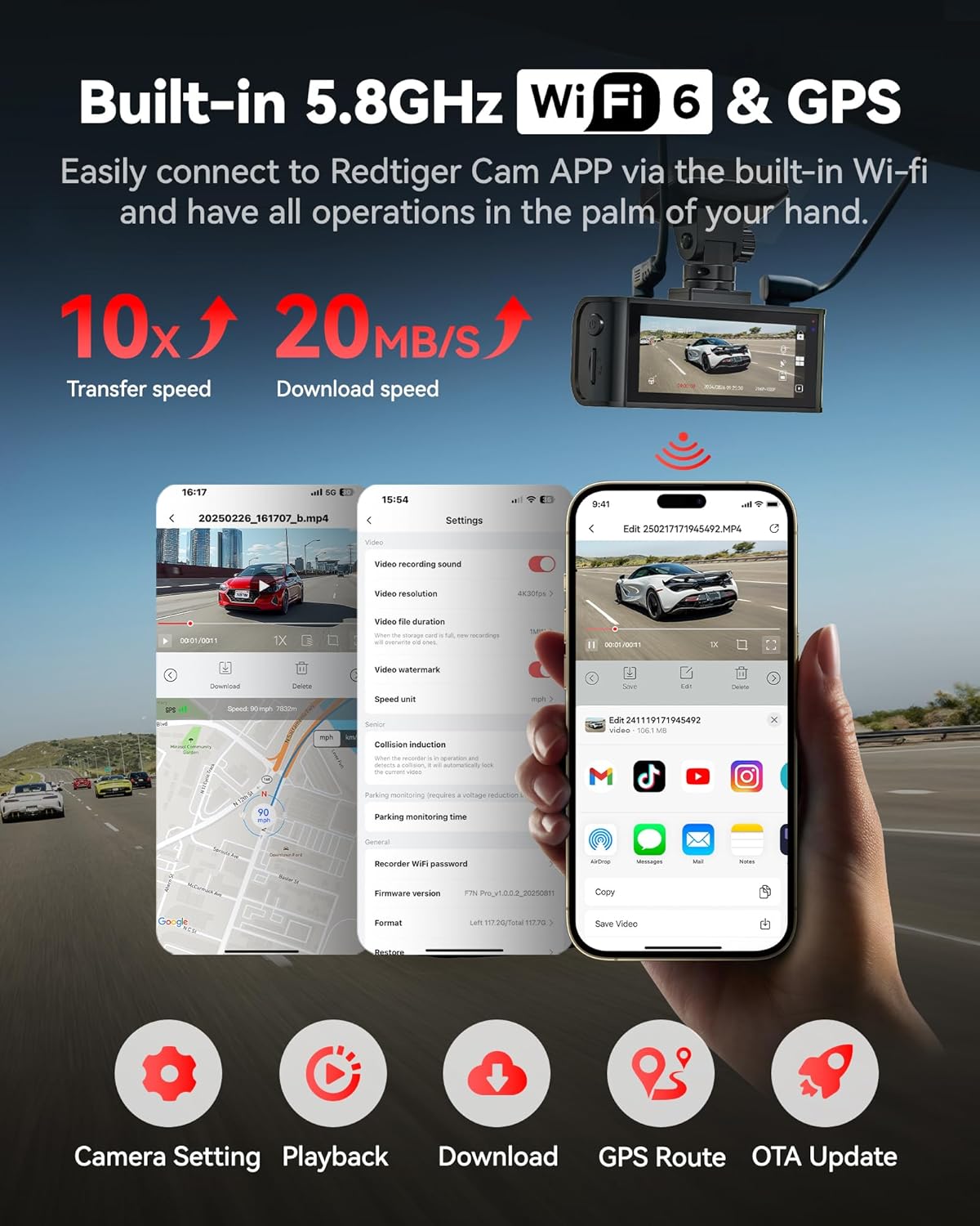REDTIGER F7N Pro 4K Dash Cam with Rear Camera & GPS WiFi