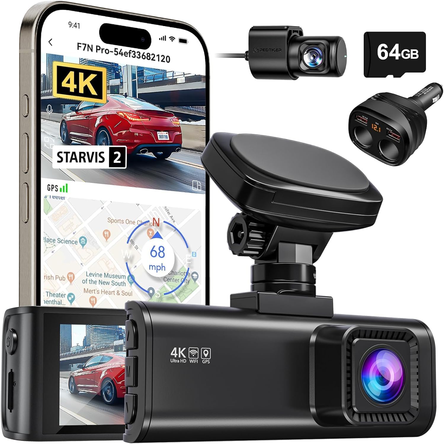 REDTIGER F7N Pro 4K Dash Cam with Rear Camera & GPS WiFi