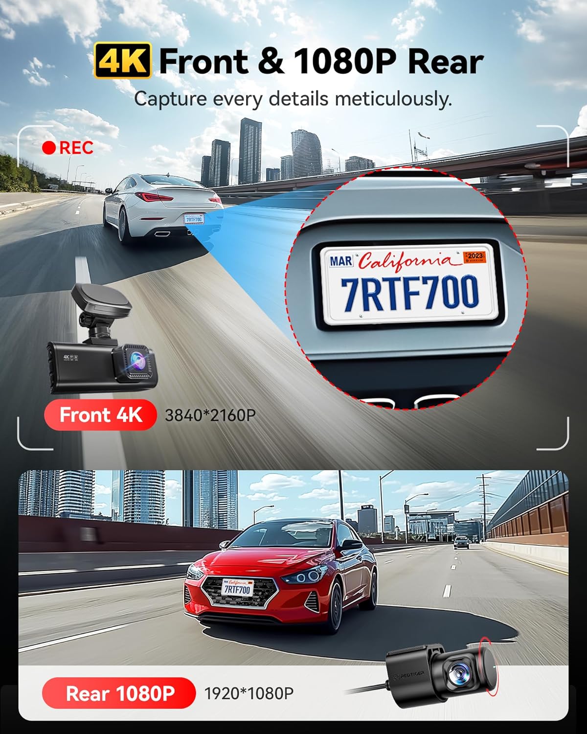 REDTIGER F7N Pro 4K Dual Dash Cam with WiFi GPS & 64GB Card