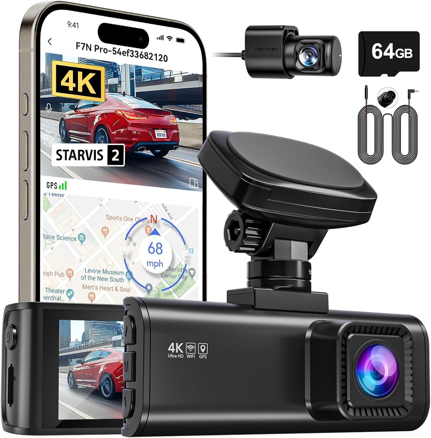 REDTIGER F7N Pro 4K Dual Dash Cam with WiFi GPS & 64GB Card