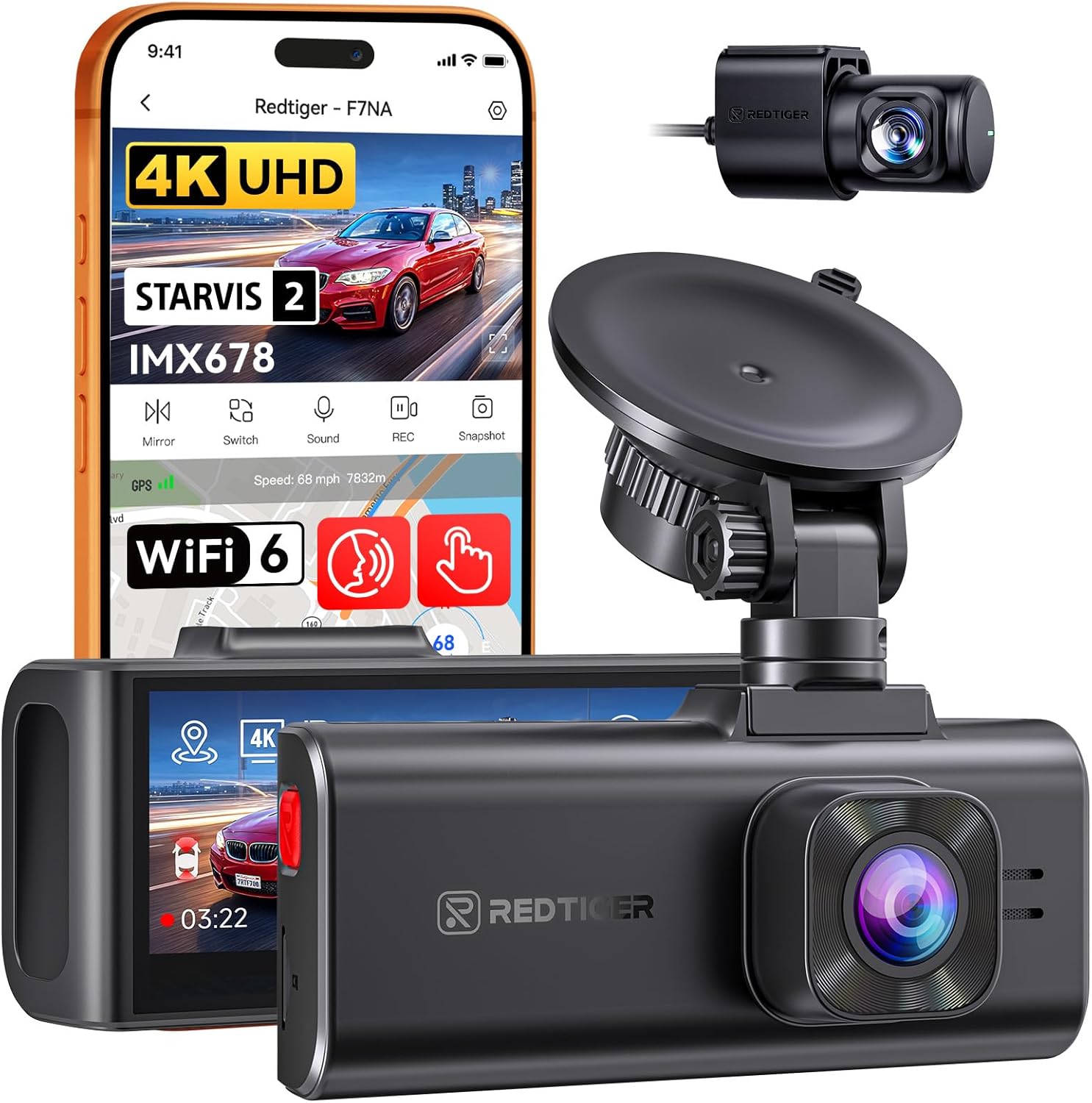 REDTIGER F7NA 4K Dual Dash Cam with STARVIS 2 Sensor & WiFi