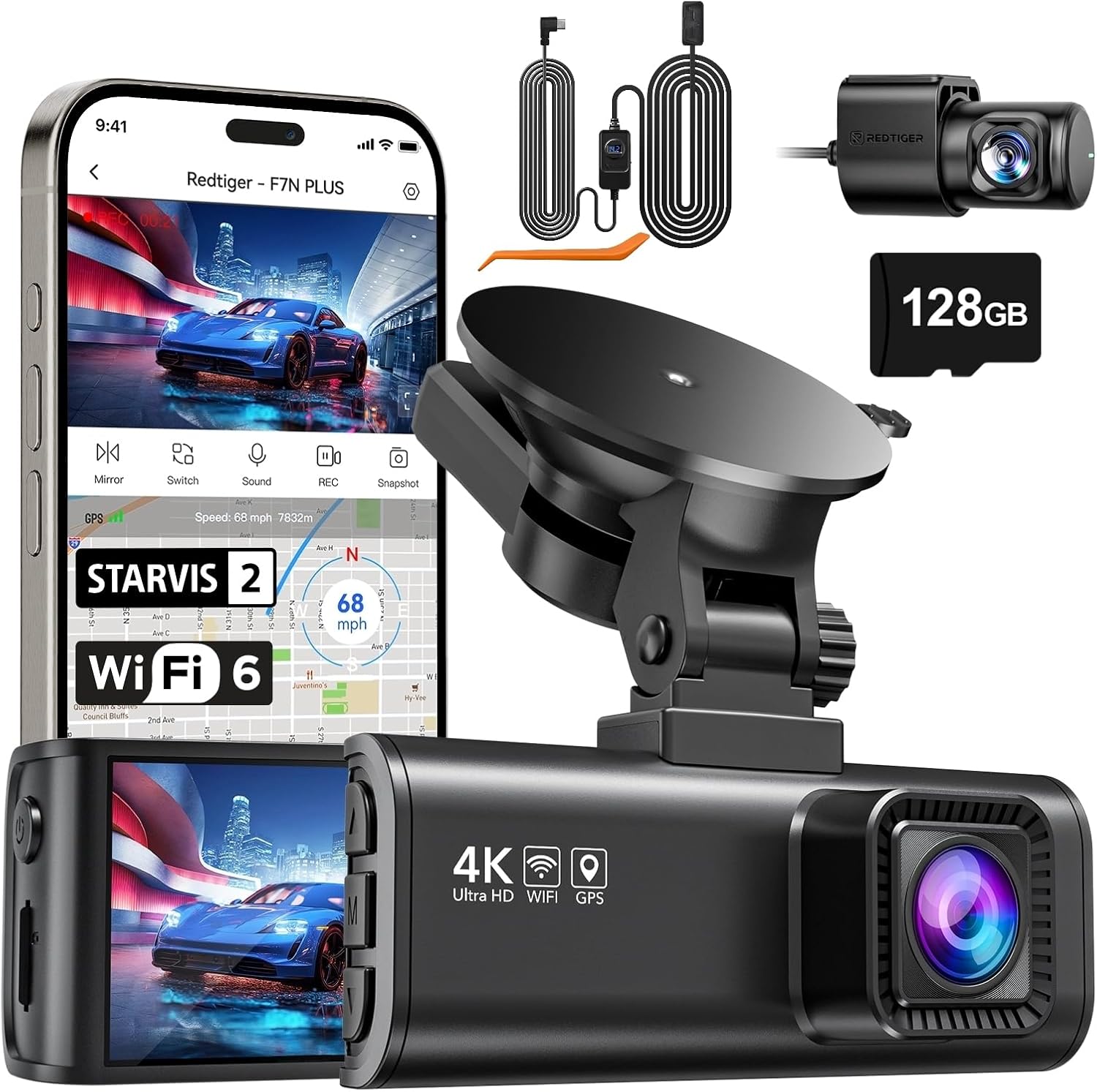 REDTIGER F7NP 4K Dash Cam with GPS WiFi & Rear Camera