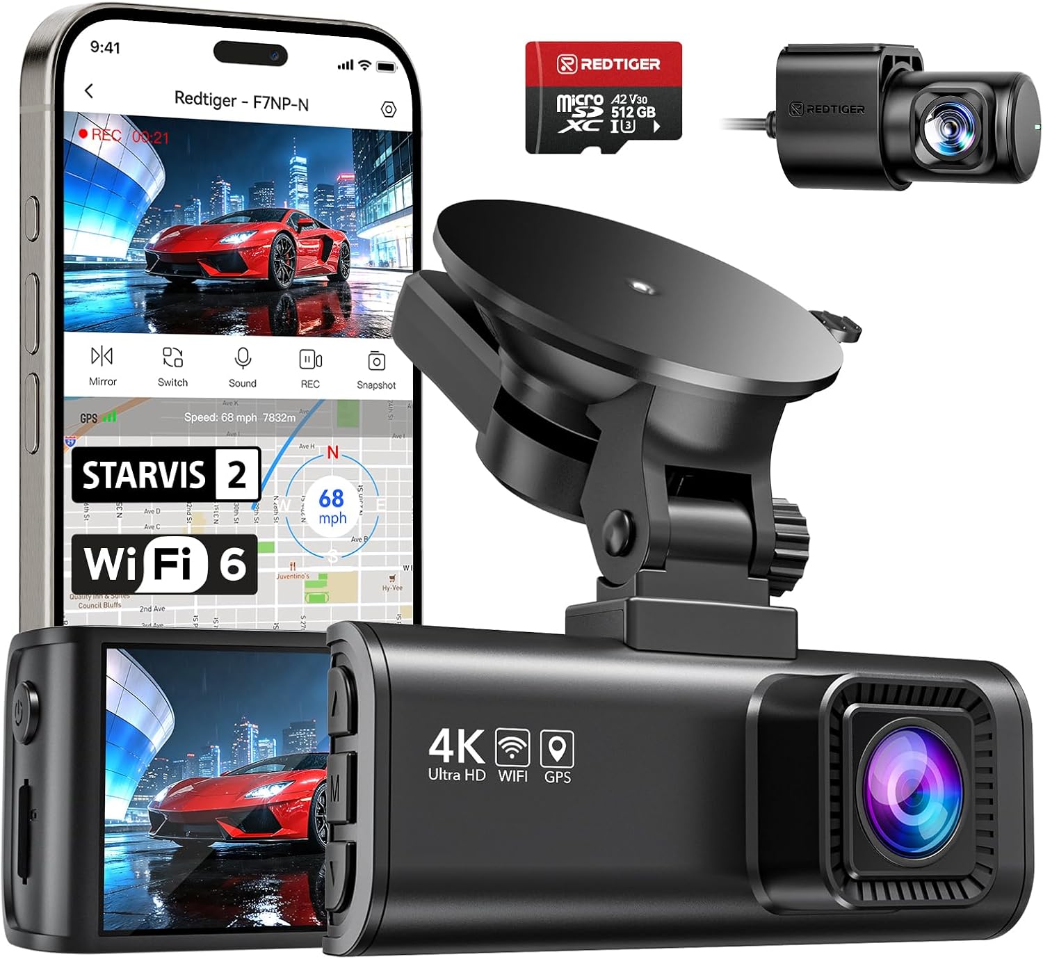 REDTIGER F7NP-N 4K Front/1080P Rear Dash Cam with STARVIS 2