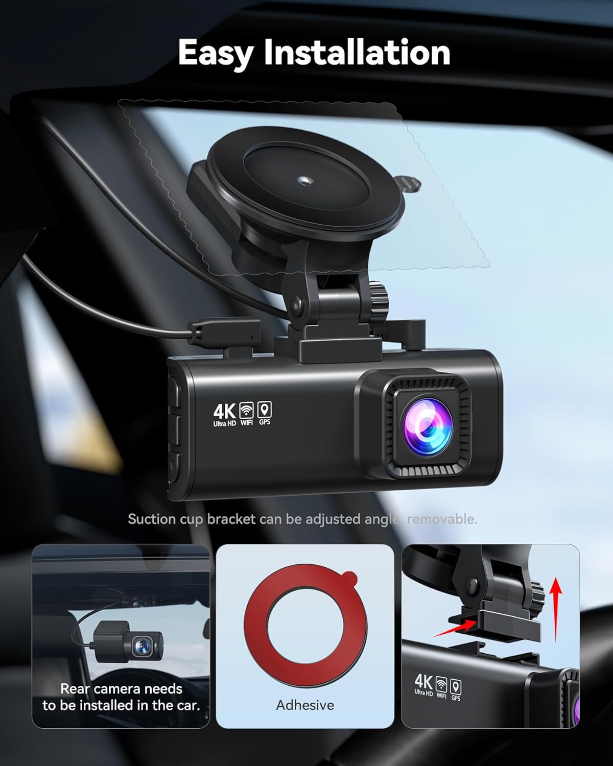 REDTIGER F7NP-N Dash Cam 4K Front/1080P Rear with WiFi GPS